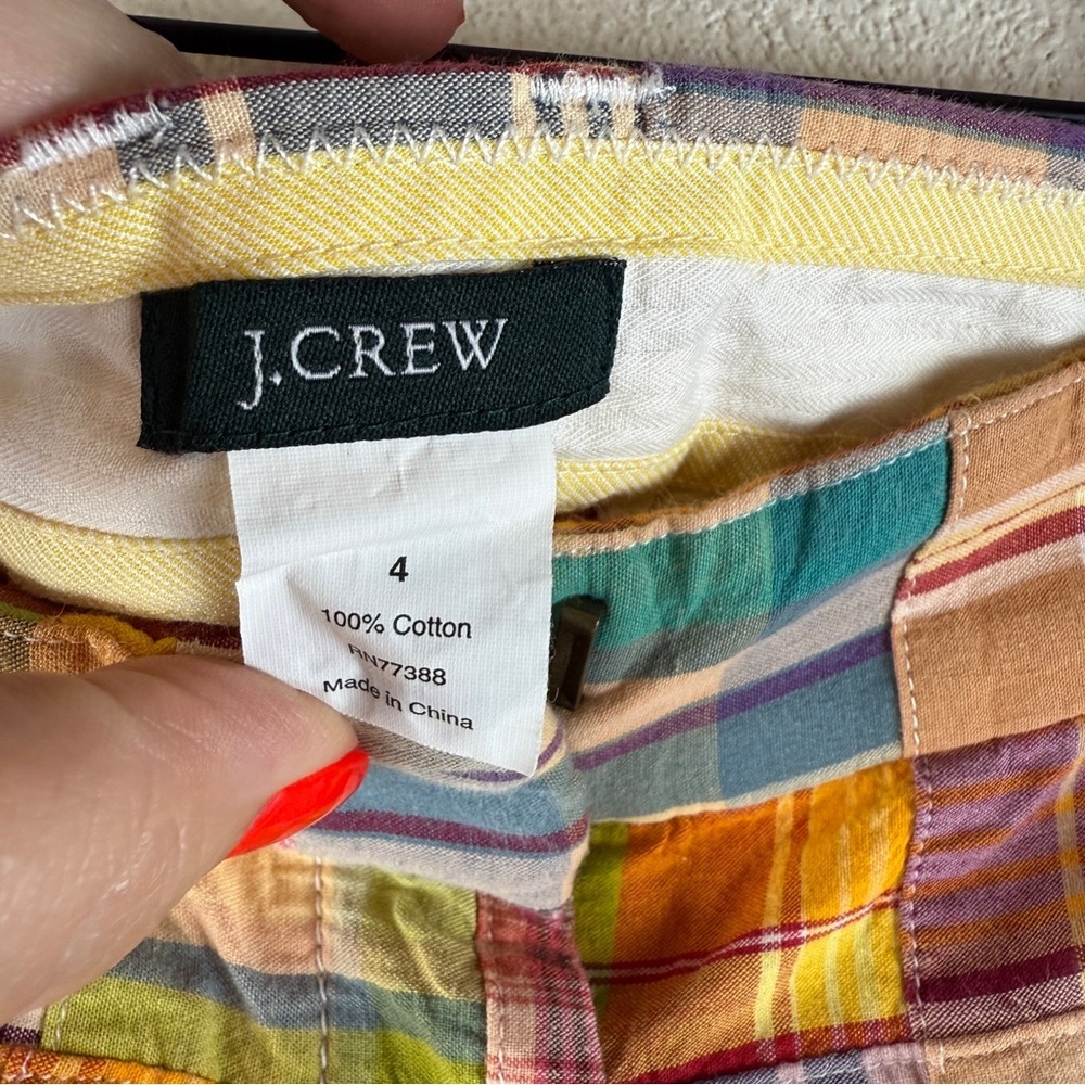 Vintage Y2K J. Crew Rainbow Madras Plaid Patchwork Bermuda Shorts - Picture 5 of 6